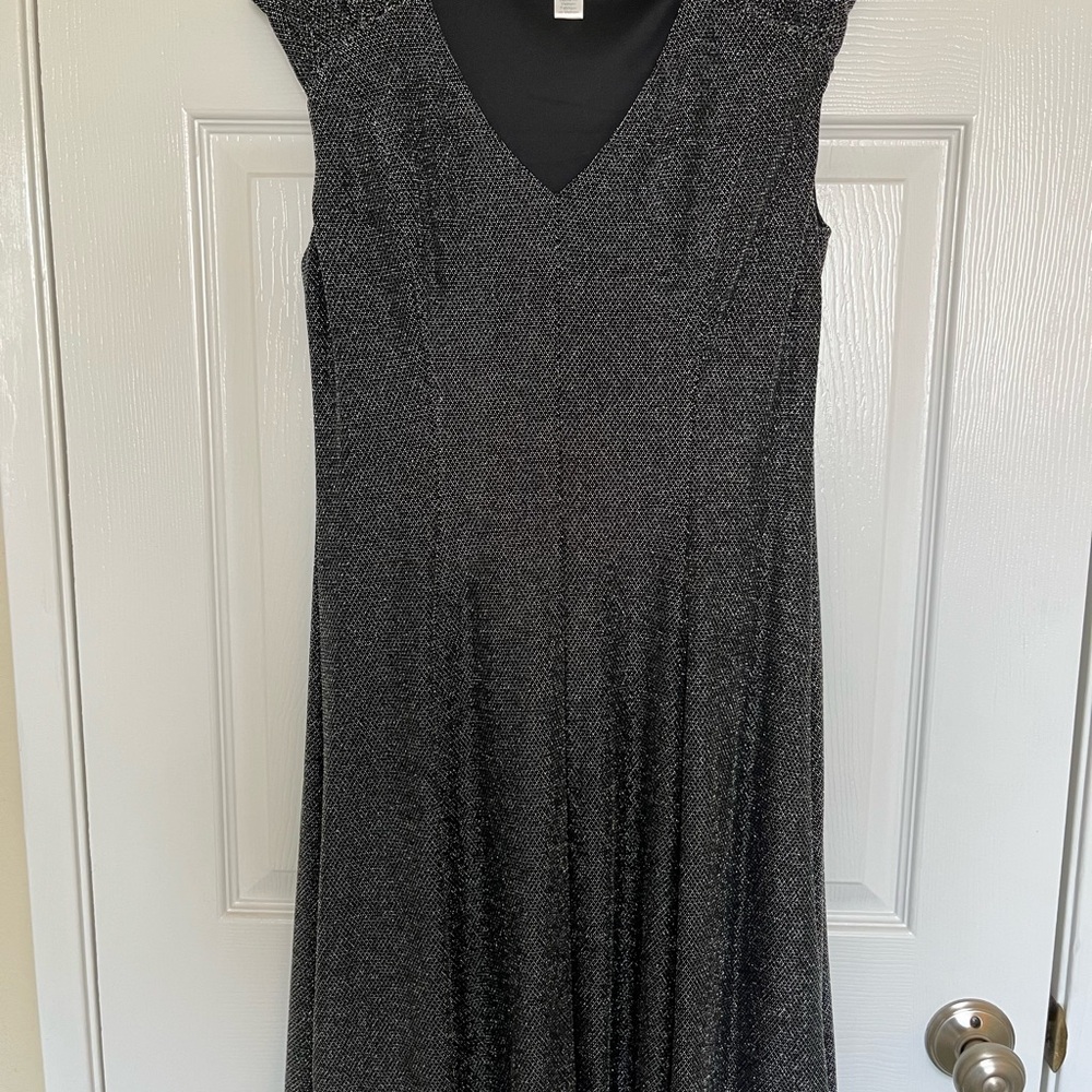 London Times Shimmering Black Midi Dress
